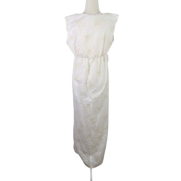 Vintage 70s cream and pink babydoll maxi nightgown dress M - Picture 4 of 5